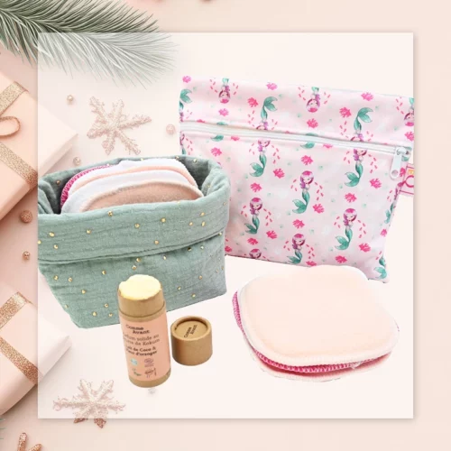 Coffret cadeau Petite fille "mes premiers pas Zéro Déchet" : lingettes, pochette, parfum solide...