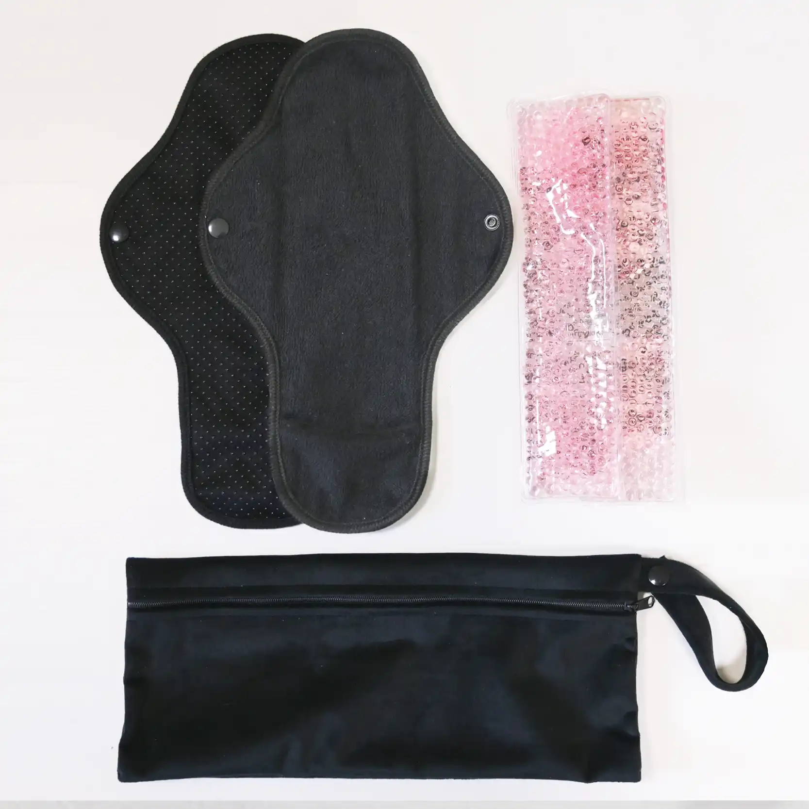Règle douloureuse : 2 serviettes + 2 pads soulageant chaud / froid + 1 pochette - Noir