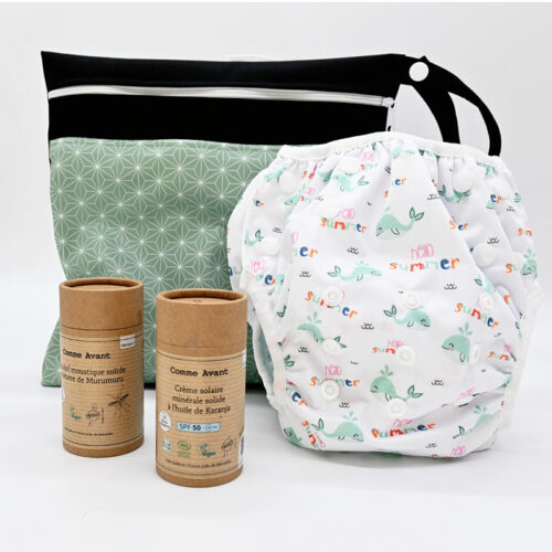 Kit complet été bébé : couche de bain + solaire SPF50 +Anti-Moustique + pochette – Image 2