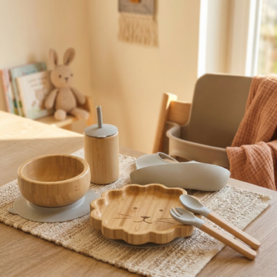 Ensemble vaisselle bambou bébé ( coloris à choisir)